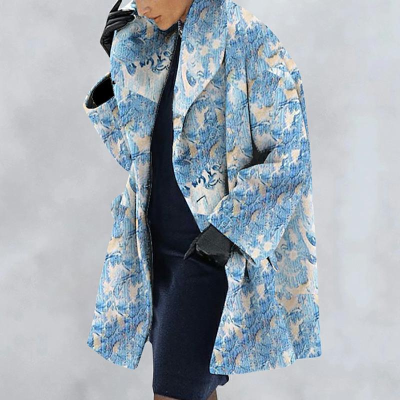 New Warm Fashion Print Shawl Collar Coat