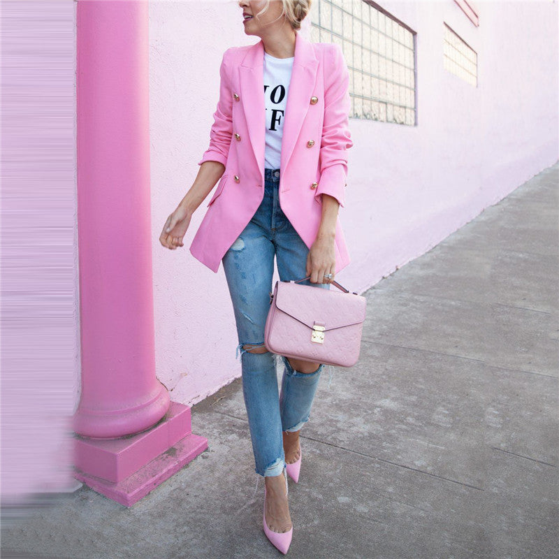 Casual Double Breasted Pure Color Blazer
