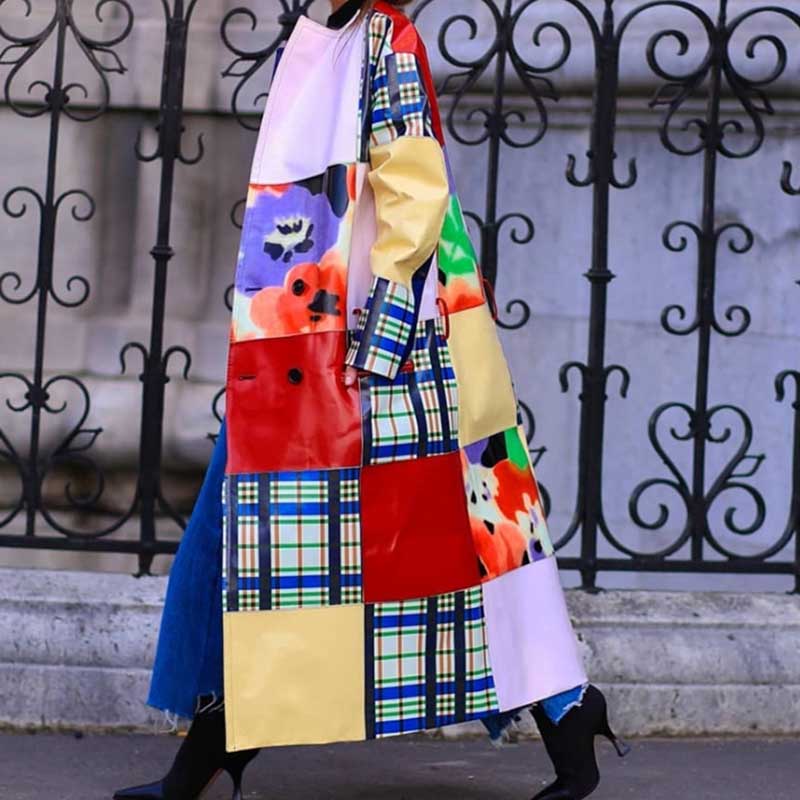 Fashion Coloring Big Plaid Long Coat