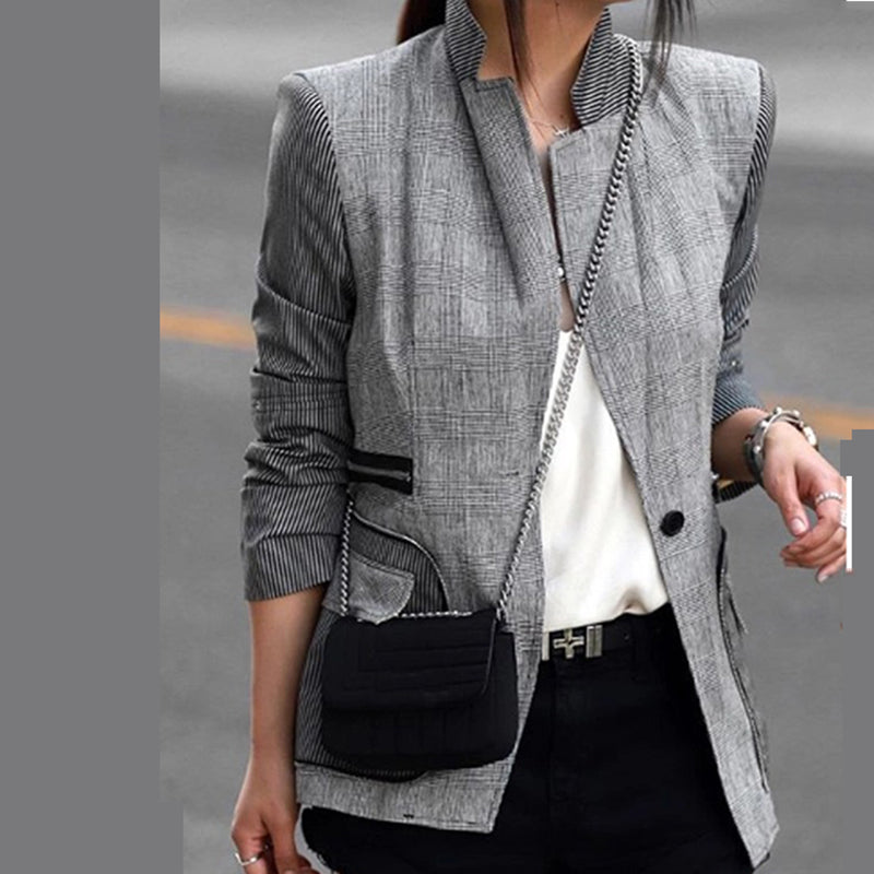 Casual Striped Plaid Long Sleeve Suit