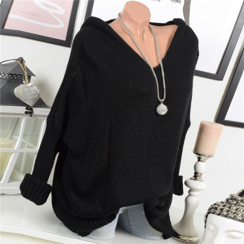 Casual Solid Color Openwork Hooded Sweater