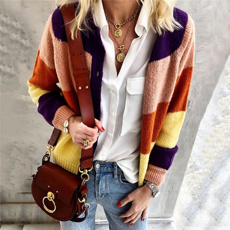 Casual Long Sleeve Patchwork Cardigan