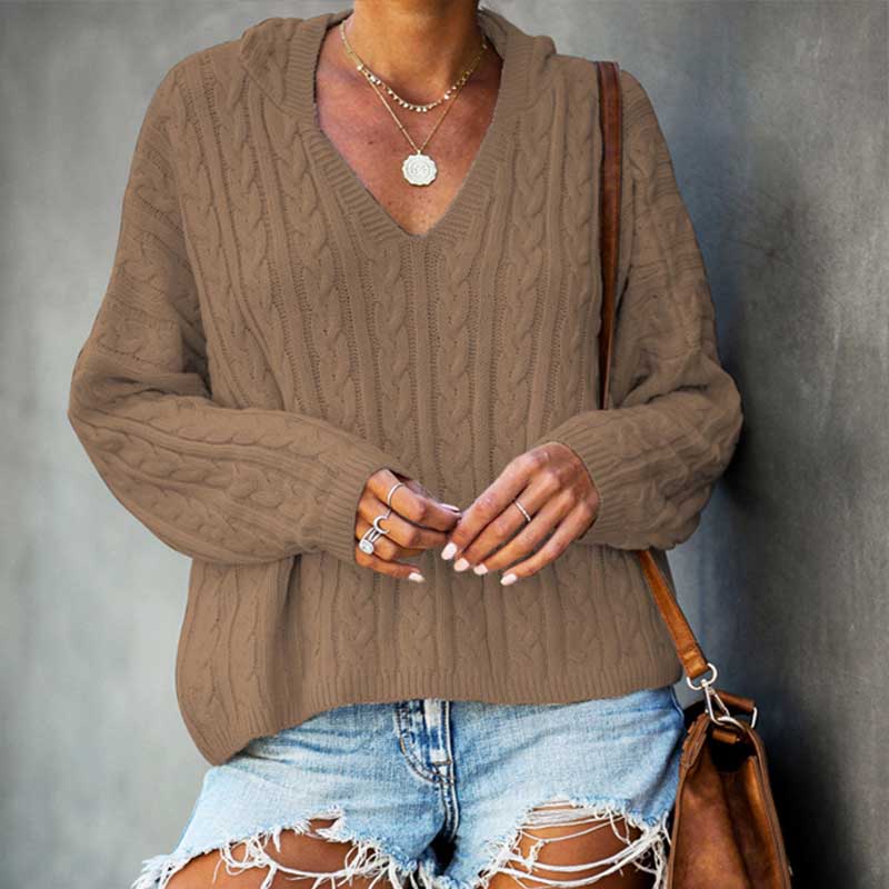 Fashion Casual Hooded V-Neck Sweater