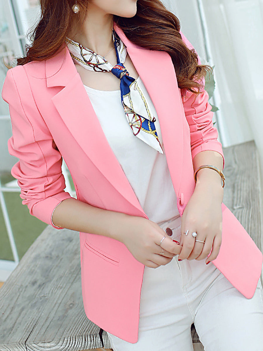 Casual Slim Long Sleeves Solid Color Suit
