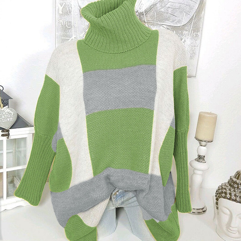 Casual Stand Collar Contrast Color Sweater