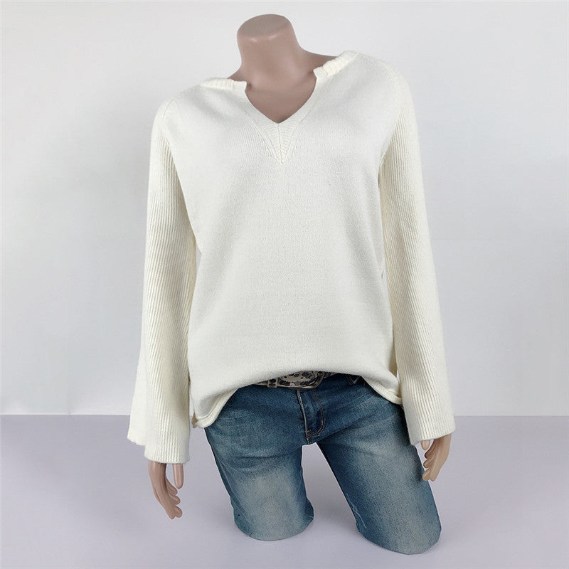 Casual Pure Color Bell Sleeve Sweater