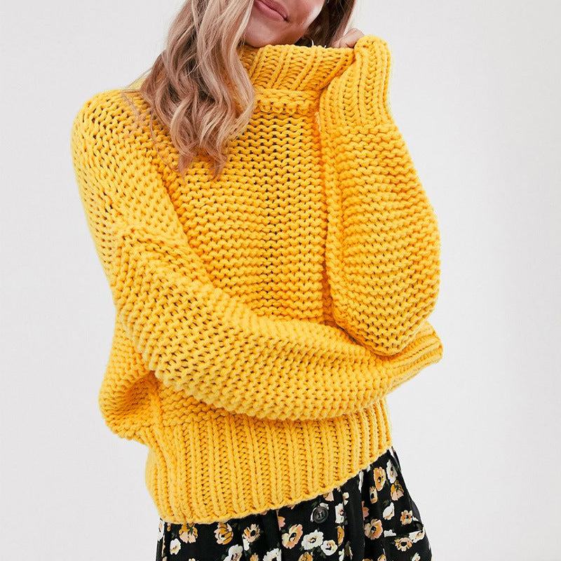 Casual Loose High Collar Pure Colour Sweater