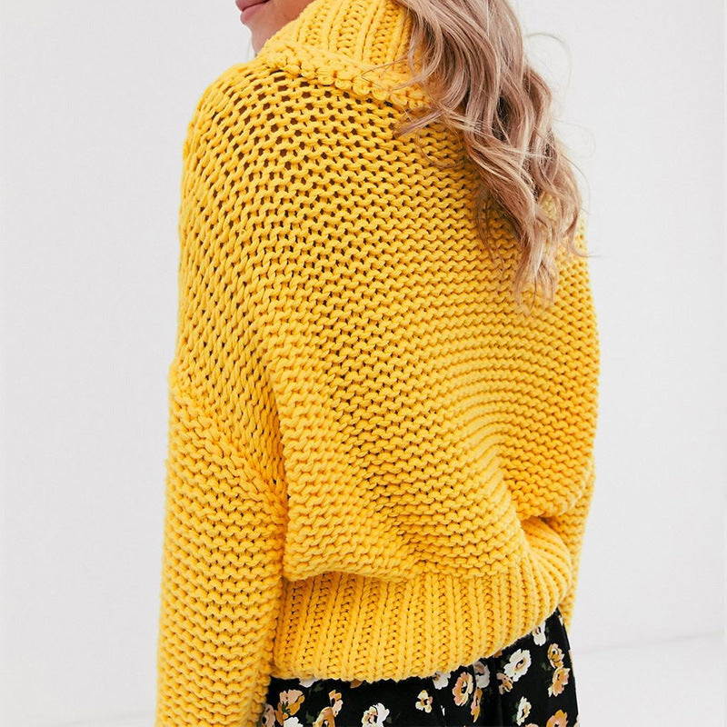 Casual Loose High Collar Pure Colour Sweater
