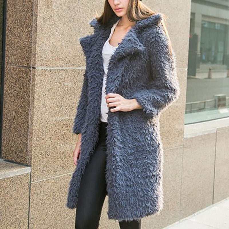 Sweet Turndown Collar Long Sleeve Fleece Overcoat