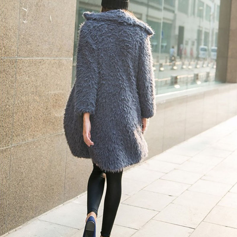 Sweet Turndown Collar Long Sleeve Fleece Overcoat