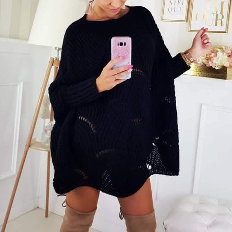 Casual Batwing Sleeve Loose Hollow Out Sweater