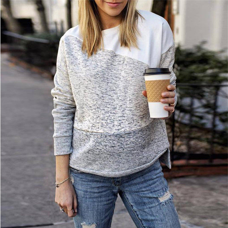 Round Neck Long Sleeve Colorblock Sweater