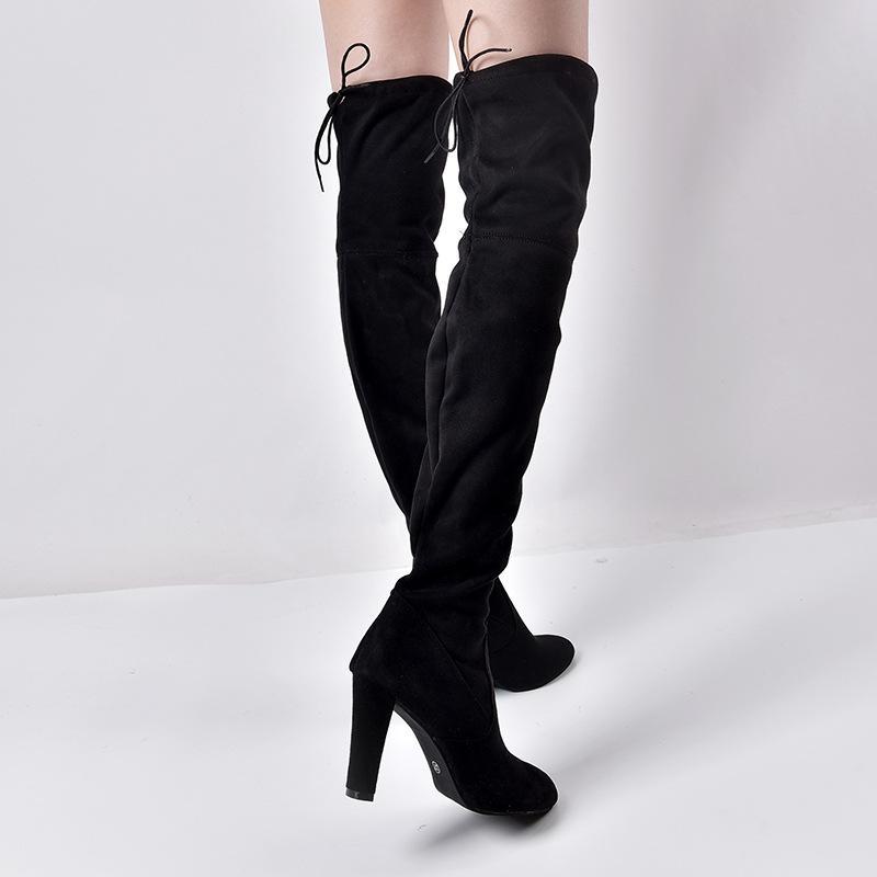 Autumn and winter foreign trade new European and American pointed thick with side zipper over the knee boots elastic female boots