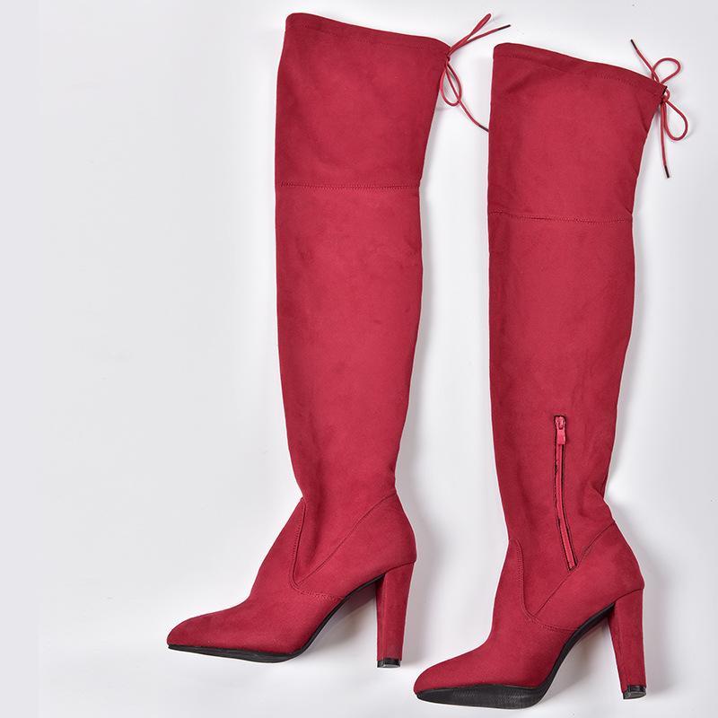 Autumn and winter foreign trade new European and American pointed thick with side zipper over the knee boots elastic female boots