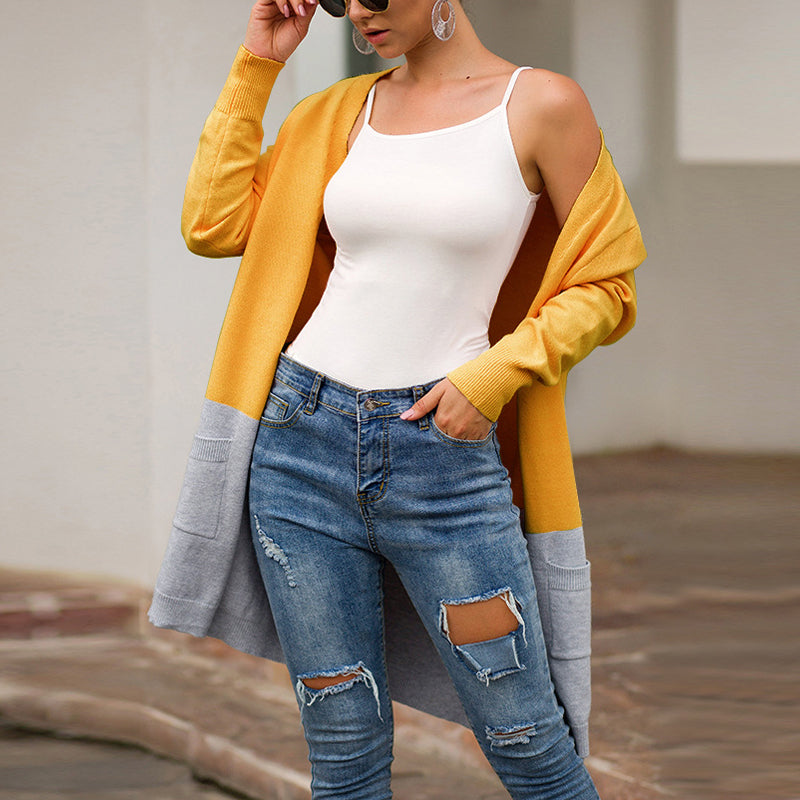 Fashion color matching comfortable loose long cardigan