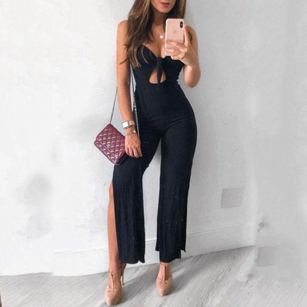 Black Sleeveless Solid Color Jumpsuit