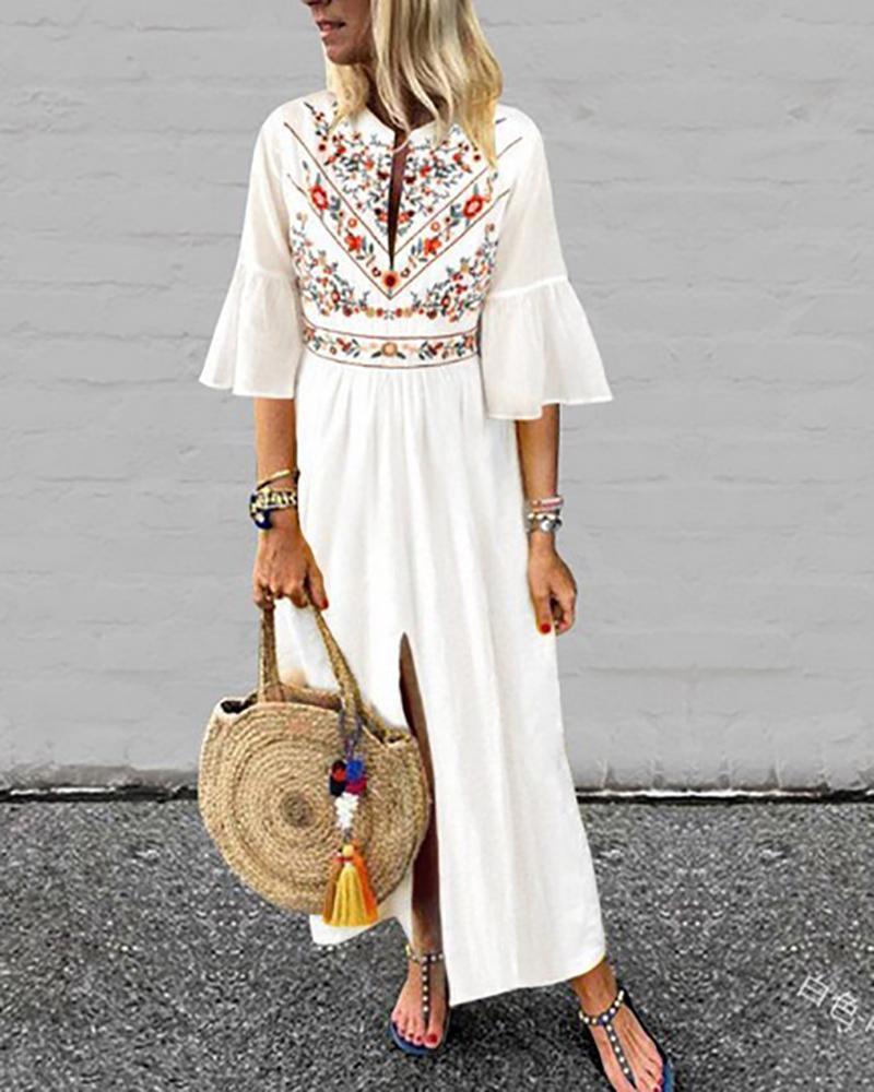 Cotton And Linen Printed short sleeves Dress