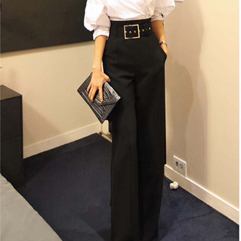 Fashion Broad Leg High-Waist Pure Colour Pants