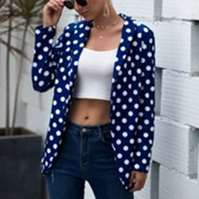 retro polka dot suit collar long sleeves blazer