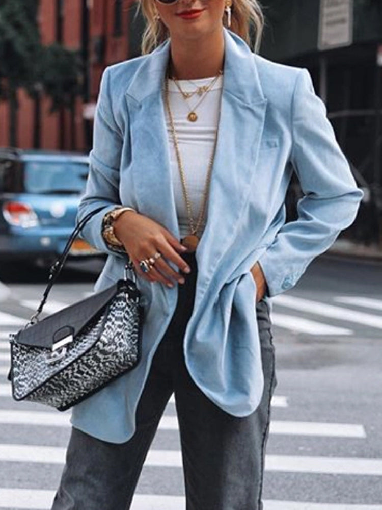 Stylish solid color slim long Blazer