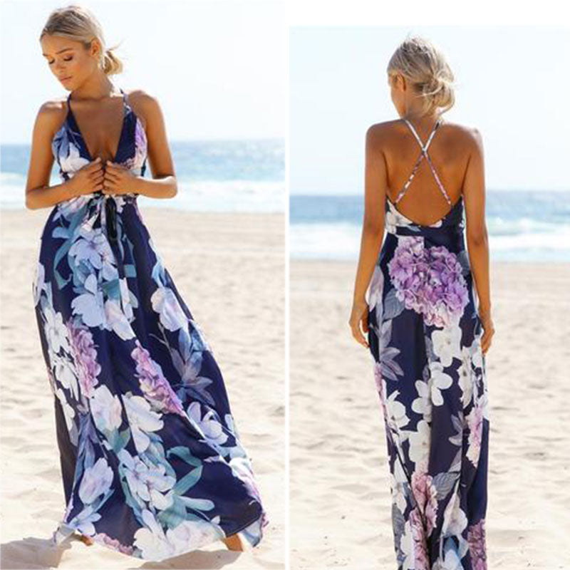 Sexy Floral Print Sleeveless Maxi Dress