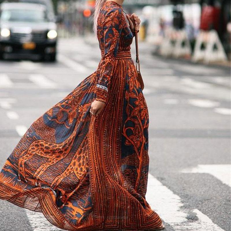Chiffon long-sleeved vintage maxi dress