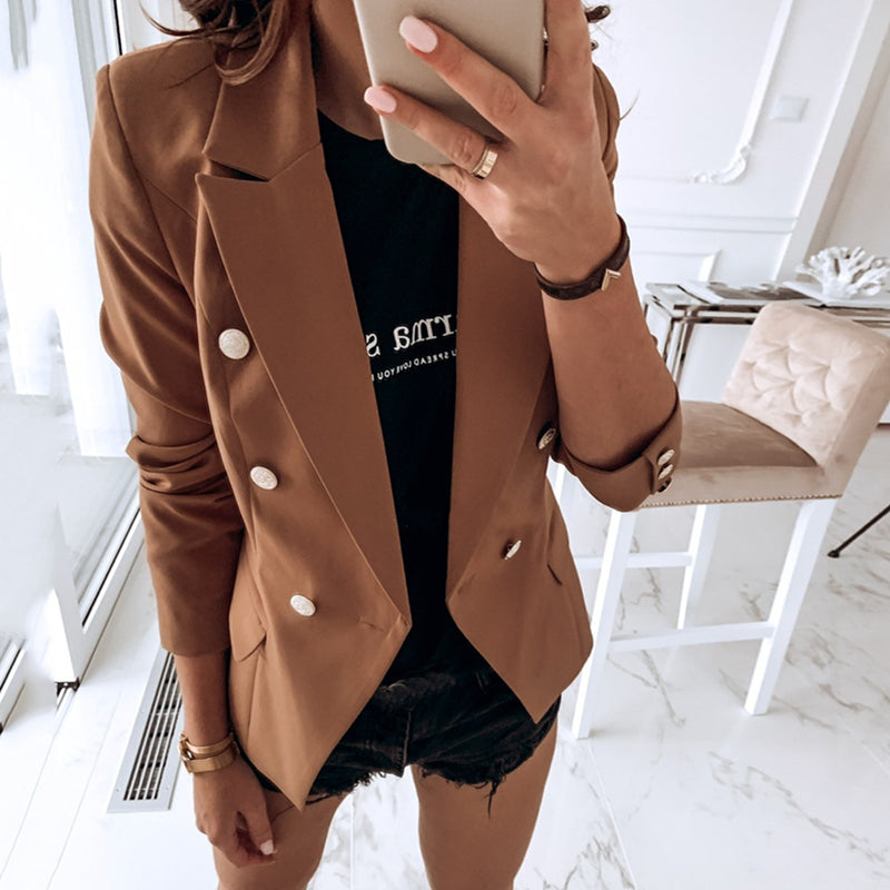 brief flap pockets long sleeves suit collar solod colour blazer
