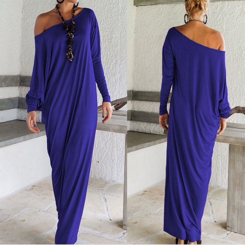 One Shoulder Slit Long Sleeve Casual Dresses