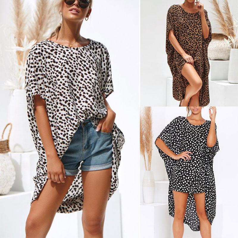 Leopard Irregular Hem short sleeves Dress