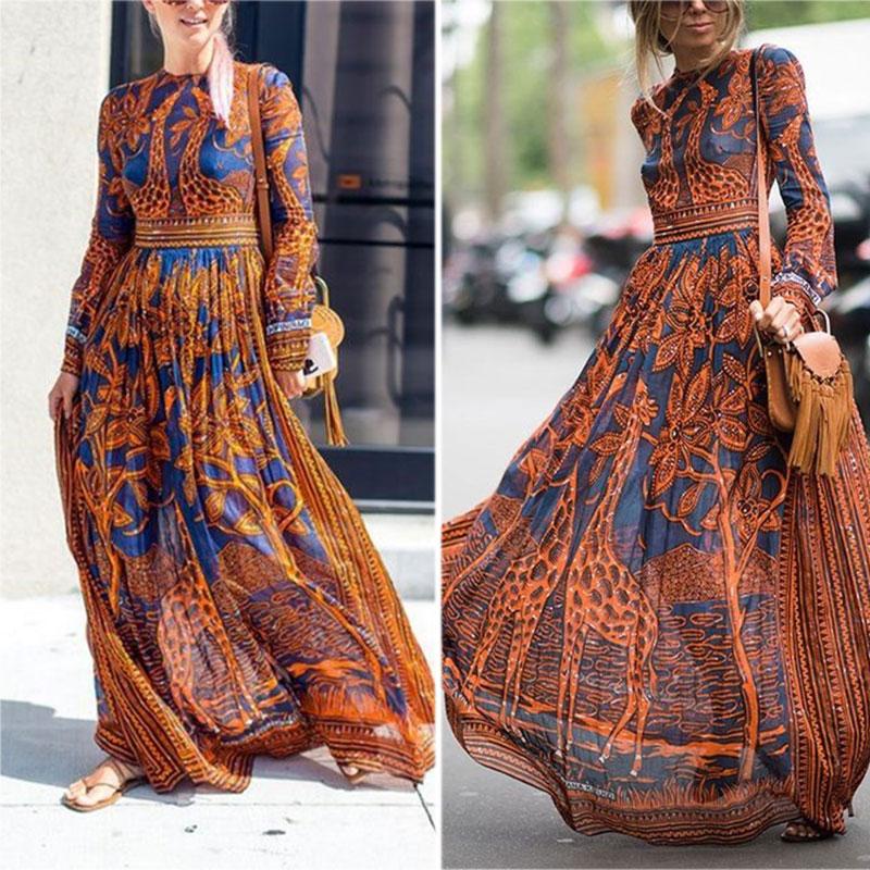 Chiffon long-sleeved vintage maxi dress