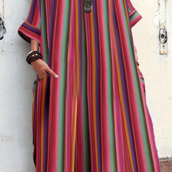 Bohemian Striped  Bell long sleeves Maxi Dress