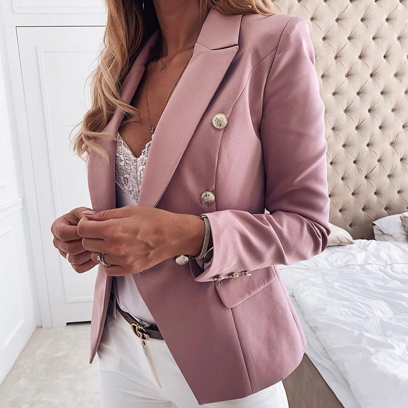 Formal folded collar solid color stitching ladies suit