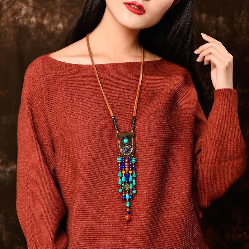 Fashion Vintage National Wind Sweater Chain   Tassel Pendant Necklace