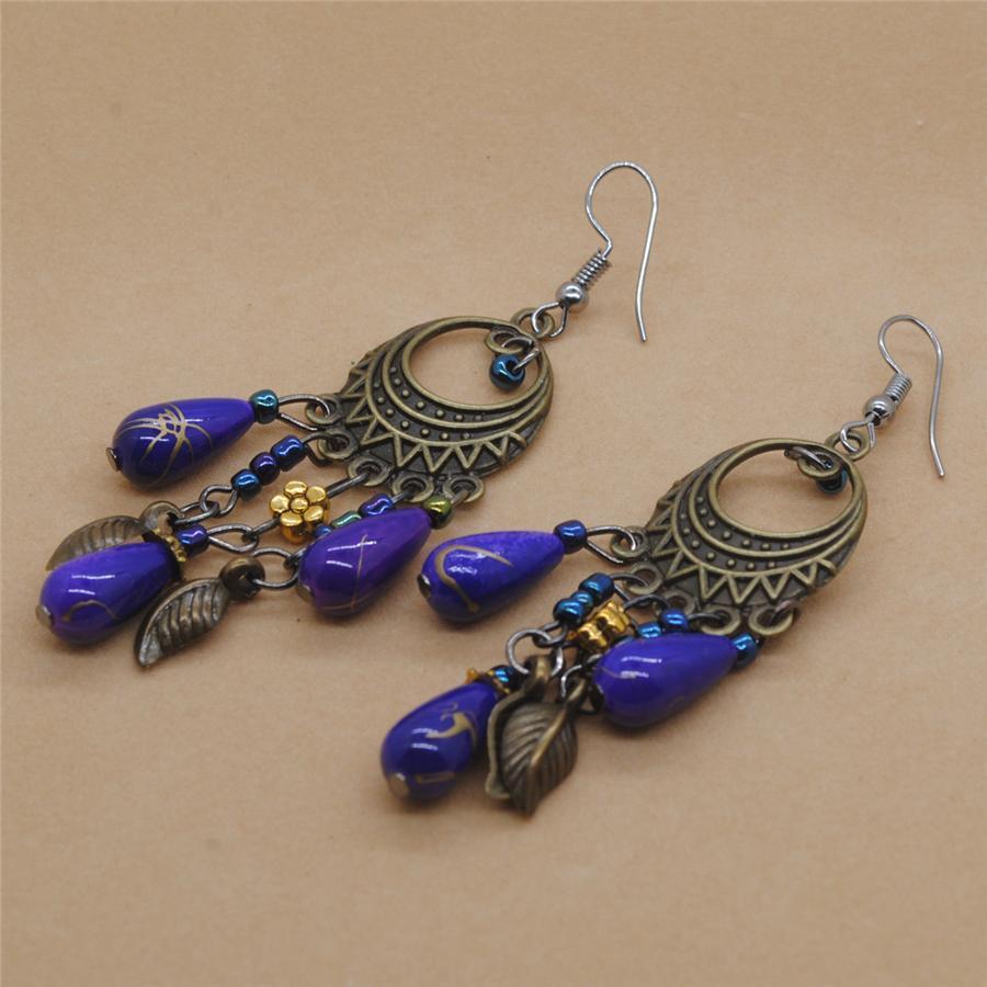 Bohemian   Vintage Long Colored Turquoise Earrings