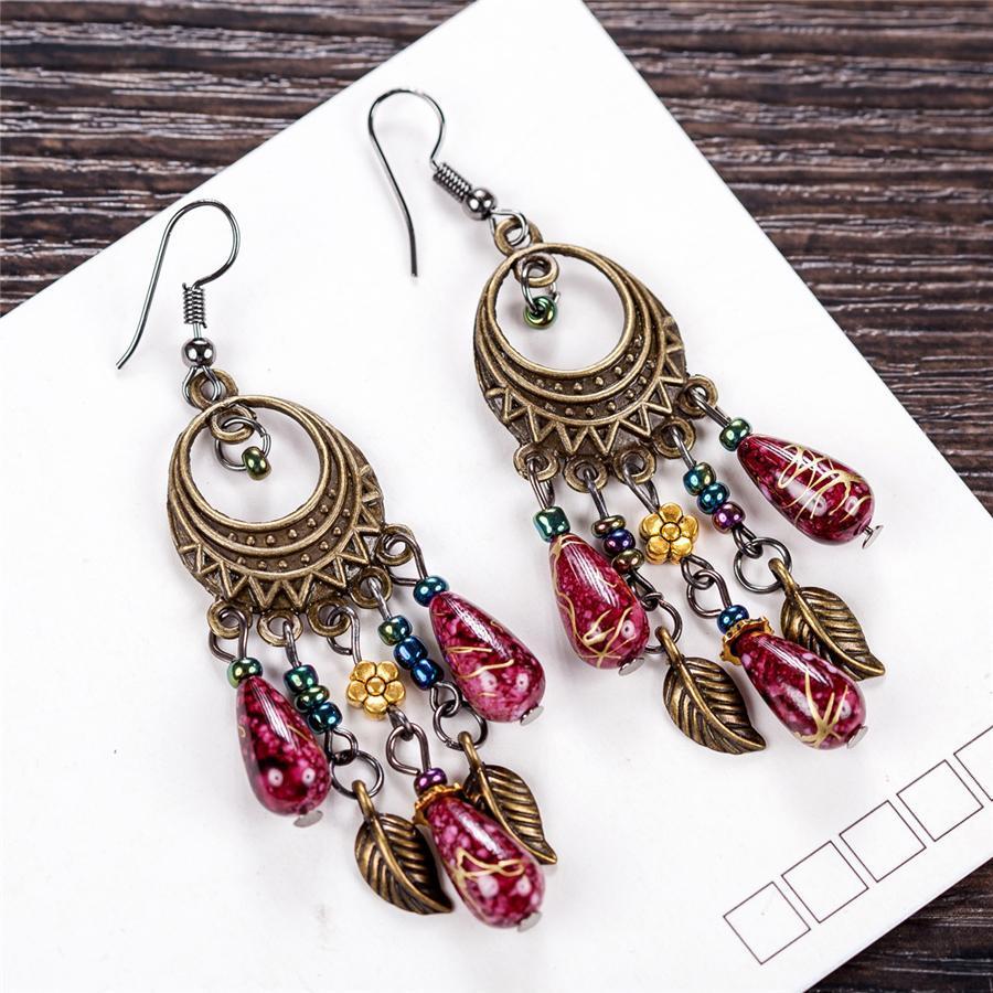 Bohemian   Vintage Long Colored Turquoise Earrings