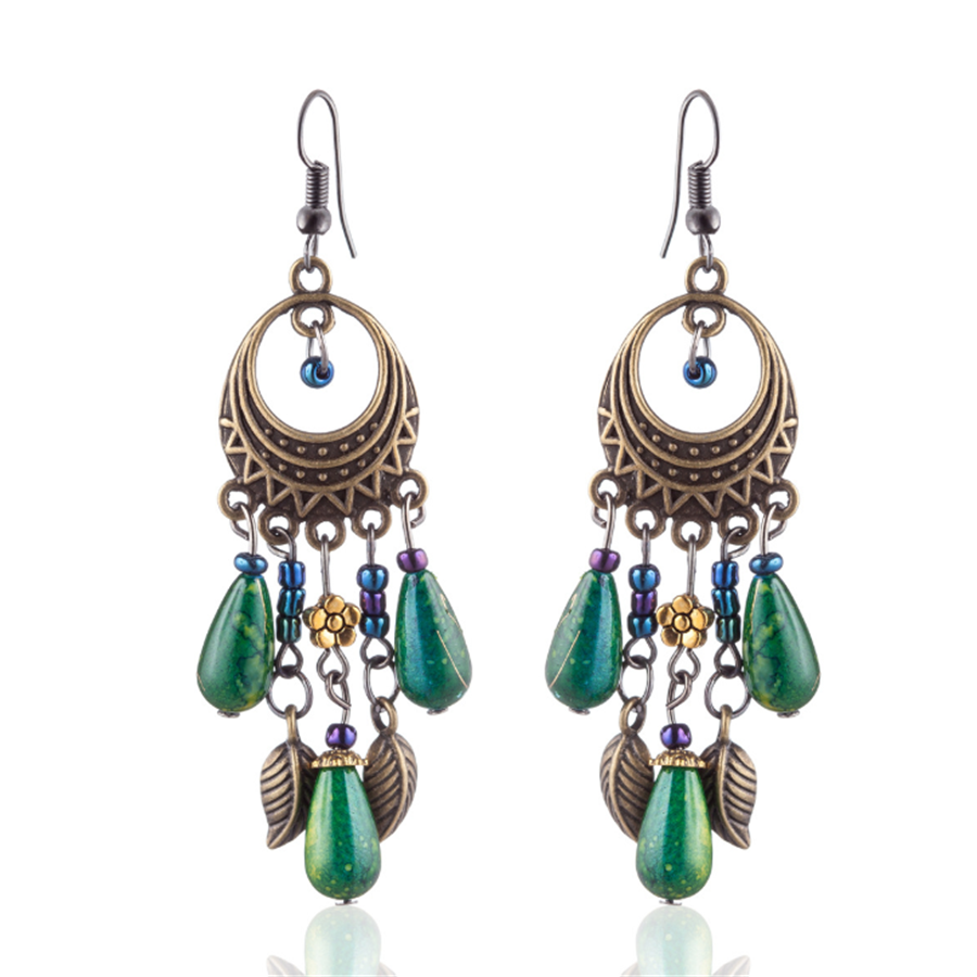 Bohemian   Vintage Long Colored Turquoise Earrings