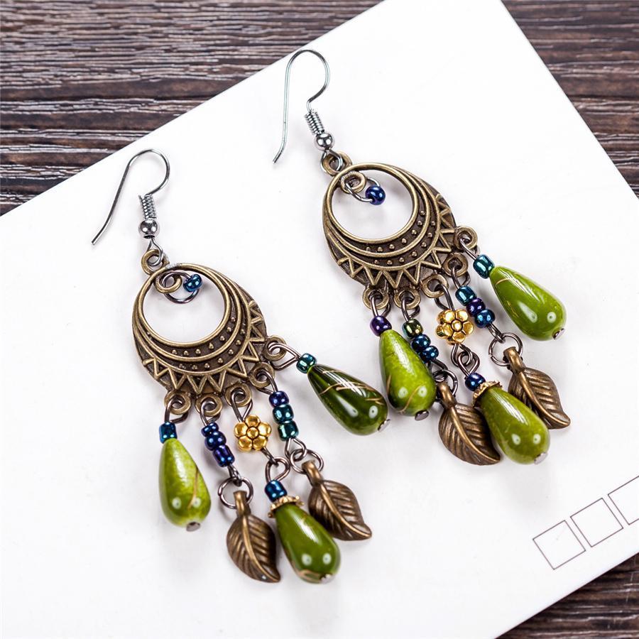 Bohemian   Vintage Long Colored Turquoise Earrings