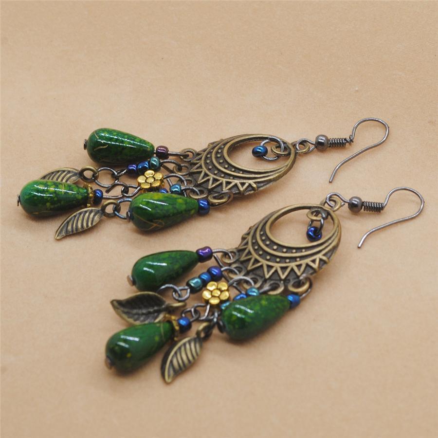 Bohemian   Vintage Long Colored Turquoise Earrings