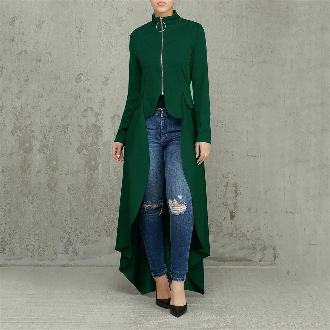 High Necked Zippered Irregular long sleeves Dress