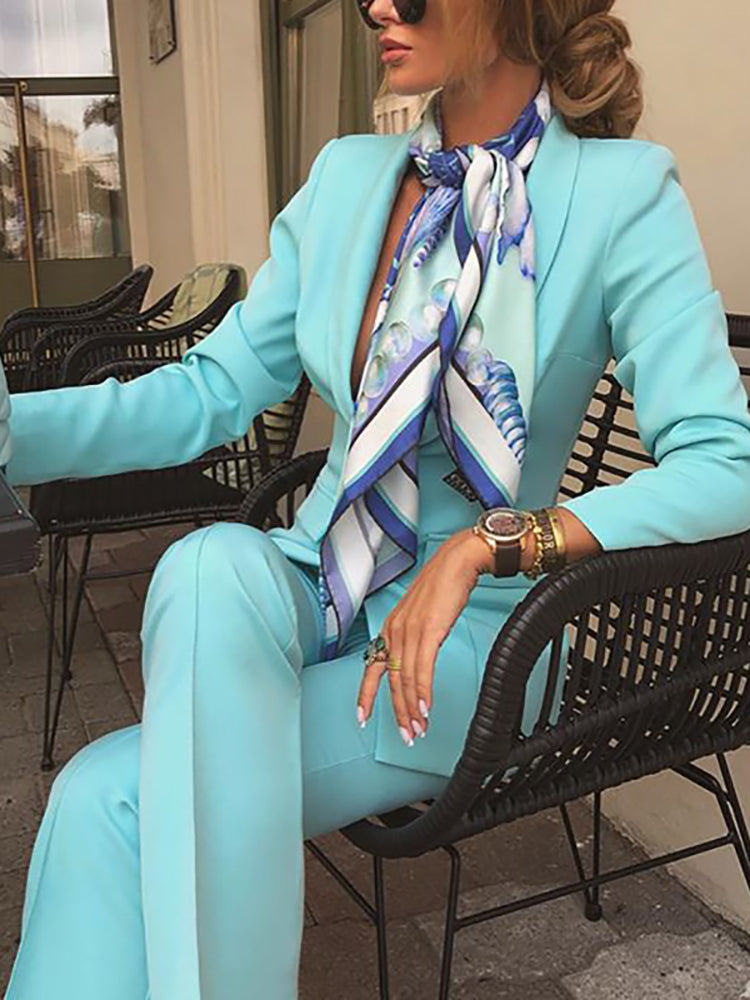 Women's Commuting Turndown Collar Pure Color Long Sleeve Blazer Suit