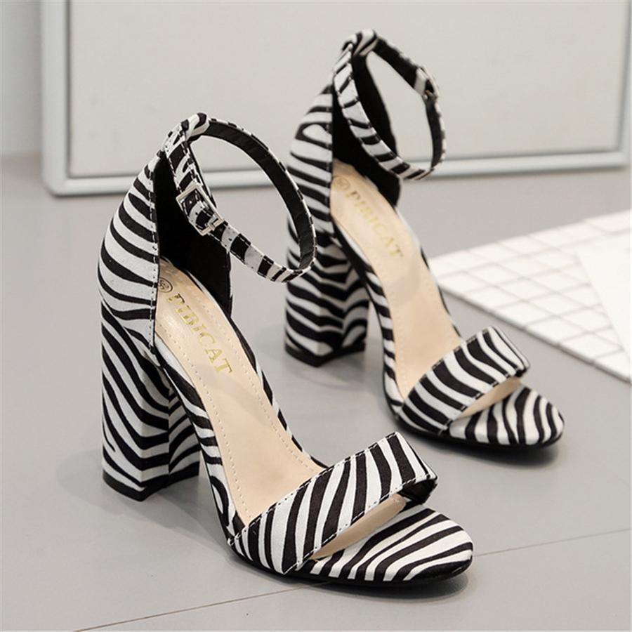 Zebra Pattern With A Buckle With High Heel Sandals