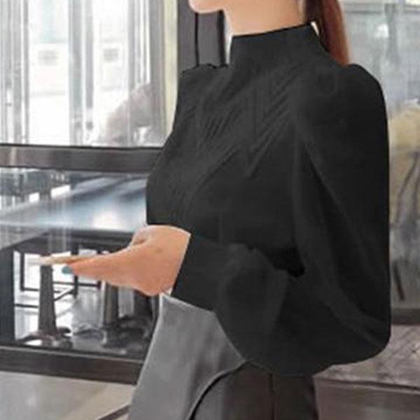 Fashion Bishop Sleeve Stand Collar Chiffon Shirt