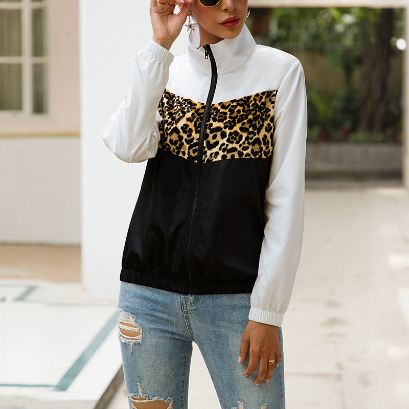 Contrast Color Leopard Stitching Sweatshirt