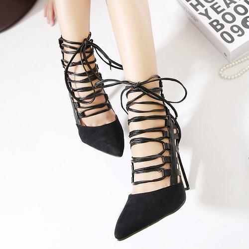 Suede Pointed Strap With High Heel Sandals