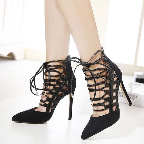 Suede Pointed Strap With High Heel Sandals