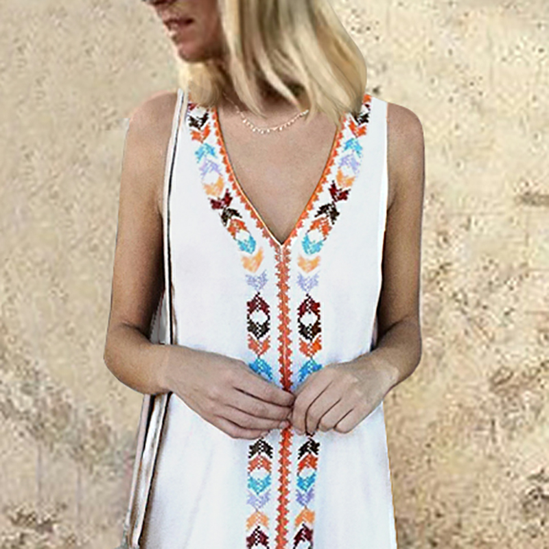 V Neck Printed Tassel Sleeveless Dress