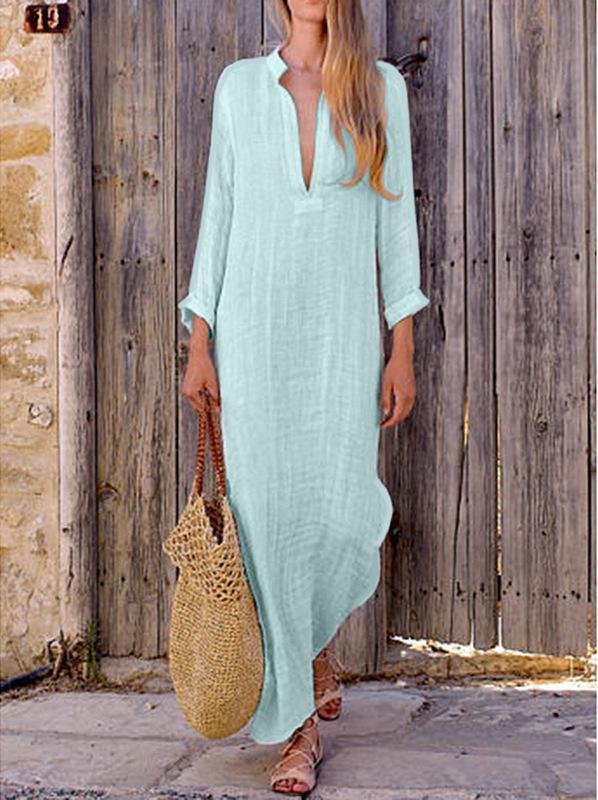 A Loose V-Collar Long-Sleeved Dress