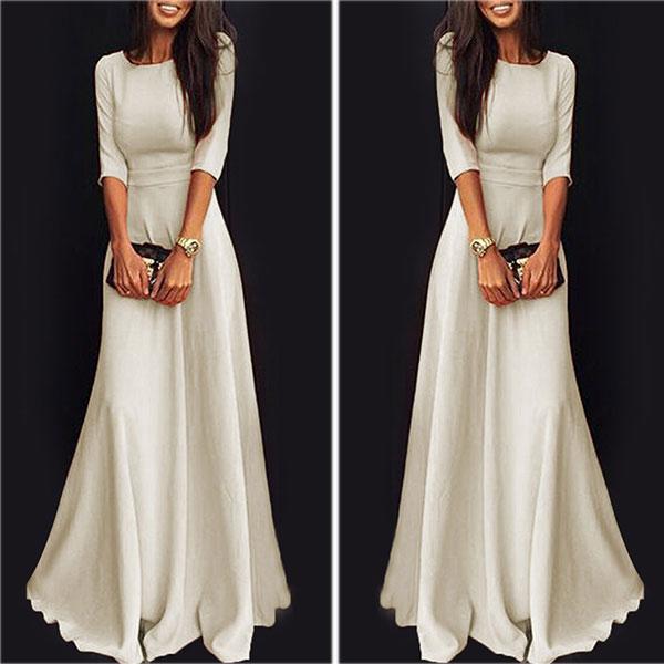 Round Neck short sleeves Plain Maxi Dress