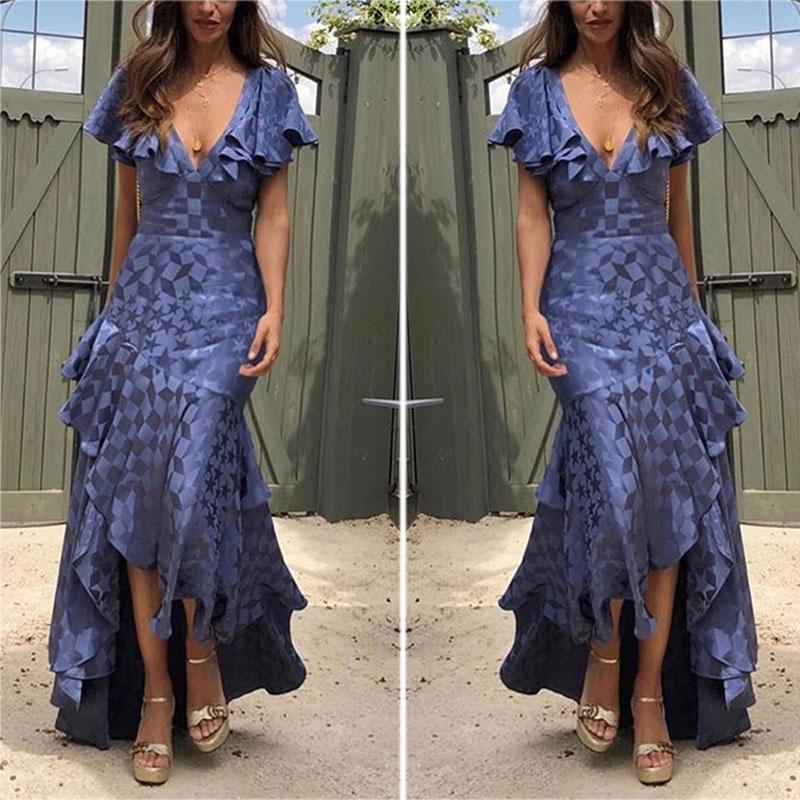 Sexy V Neck Tassel Printed Colour Short Sleeve Dress