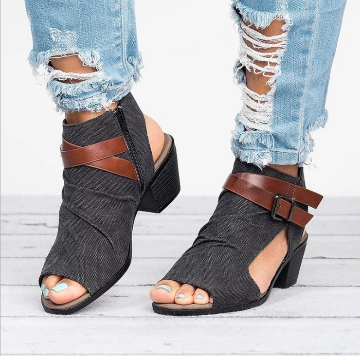Thick with belt buckle fish mouth sandals